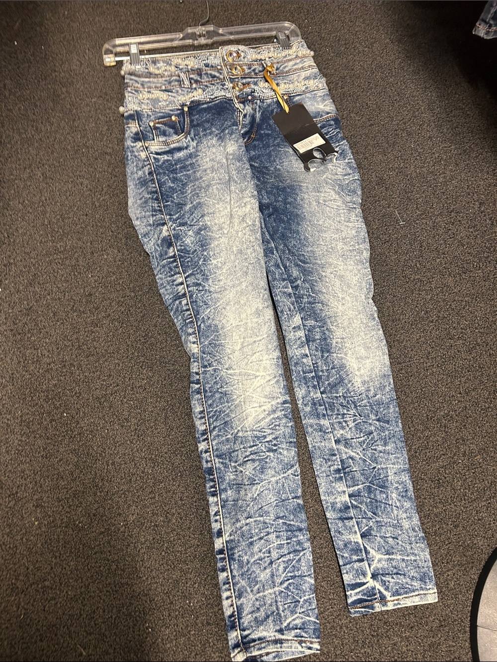 Mid-Rise Skinny Acid Wash Jeans - Blue (OLIJB)